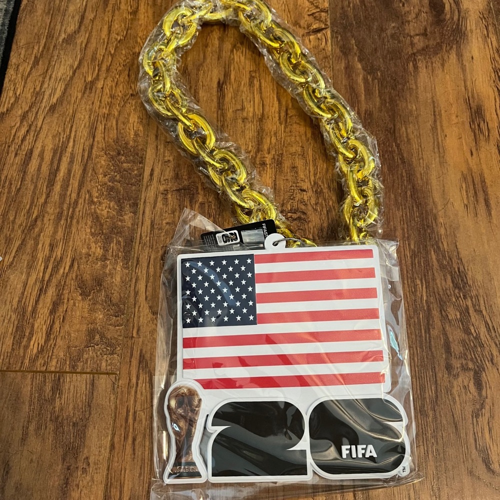 New FIFA World Cup 2026 USA Flag Combo Logo Fan Chain Necklace -Gold Chunky